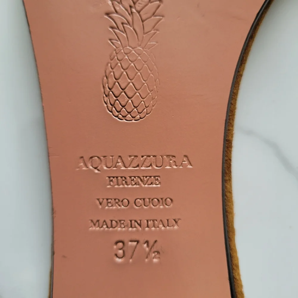 Aquazzura Italy Wild Thing Suede Flats Luxury Slide Sandals Brown EU 37